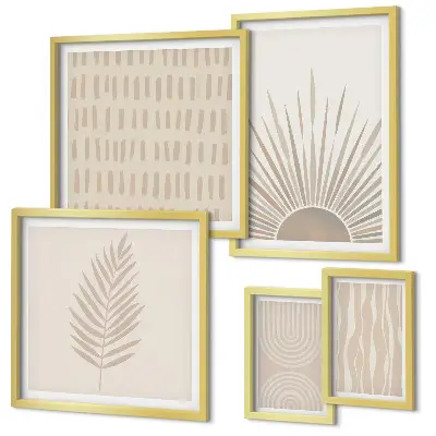 Sieninė paveikslų galerija stilingos gamtos geometrijos dekoracijos