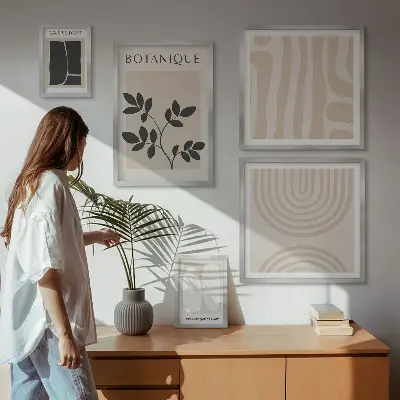Stilinga augalų grafika 5 paveikslų rinkinys su rėmais