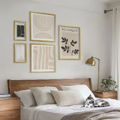 Stilinga augalų grafika 5 paveikslų rinkinys su rėmais