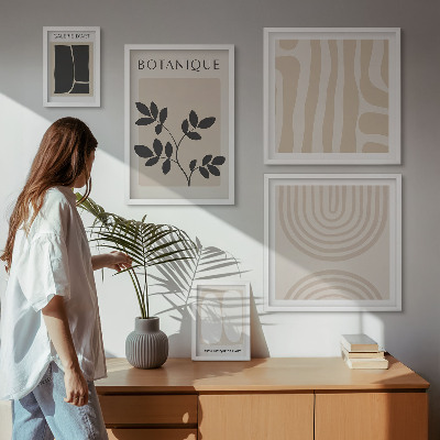 5 paveikslų rinkinys su rėmais Stilinga augalų grafika
