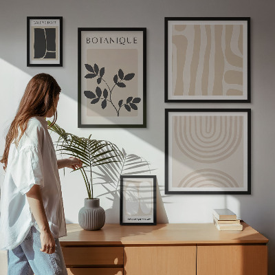 5 paveikslų rinkinys su rėmais Stilinga augalų grafika