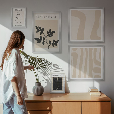 Paveikslų rinkinys miegamajam Stilinga abstrakti augalų grafika