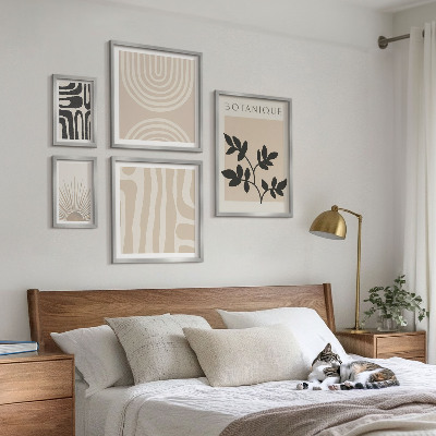 5 paveikslų rinkinys su rėmais Stilingi neutralūs augalų motyvai