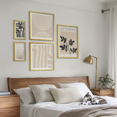 5 paveikslų rinkinys su rėmais Stilingi neutralūs augalų motyvai