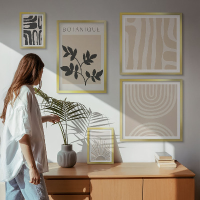 5 paveikslų rinkinys su rėmais Stilingi neutralūs augalų motyvai