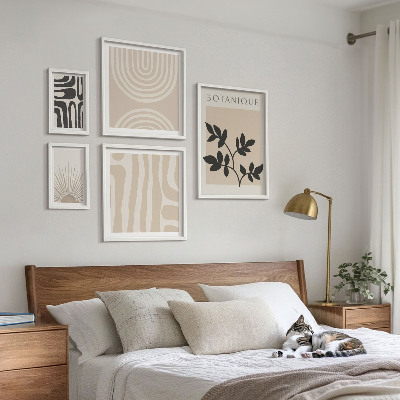 5 paveikslų rinkinys su rėmais Stilingi neutralūs augalų motyvai
