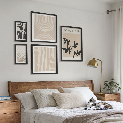5 paveikslų rinkinys su rėmais Stilingi neutralūs augalų motyvai