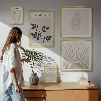 Paveikslų rinkinys miegamajam Stilingos gėlių geometrinės dekoracijos