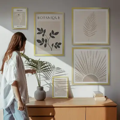 Paveikslų rinkinys miegamajam stilingos gėlių ir geometrinių raštų dekoracijos