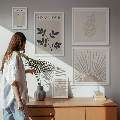 Paveikslų rinkinys miegamajam Stilingos gėlių geometrinės dekoracijos