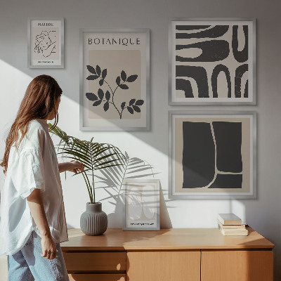 Sieninė paveikslų galerija Stilinga abstrakti augalų grafika