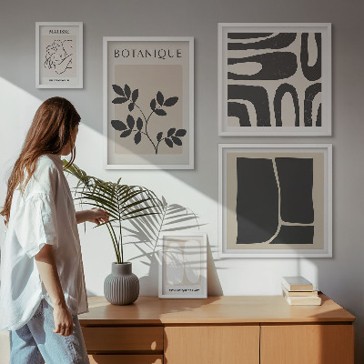 Sieninė paveikslų galerija Stilinga abstrakti augalų grafika