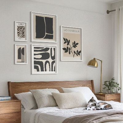 5 paveikslų rinkinys su rėmais Stilinga gamtos abstrakčios grafikos