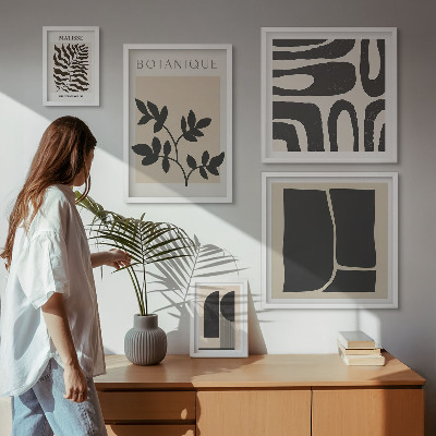 5 paveikslų rinkinys su rėmais Stilinga gamtos abstrakčios grafikos