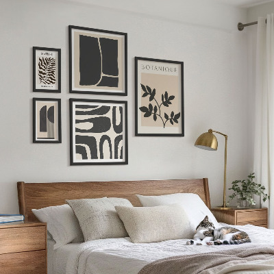 5 paveikslų rinkinys su rėmais Stilinga gamtos abstrakčios grafikos