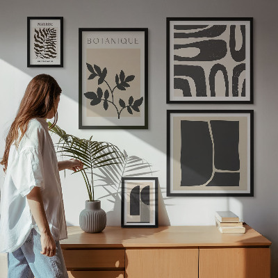 5 paveikslų rinkinys su rėmais Stilinga gamtos abstrakčios grafikos