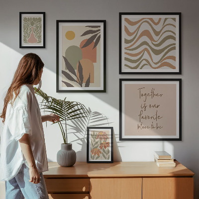 5 paveikslų rinkinys su rėmais Stilingos pastelinės augalų dekoracijos