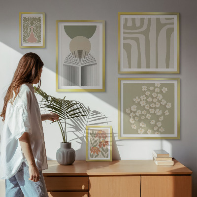 Paveikslų rinkinys miegamajam Stilinga pastelinė augalų grafika