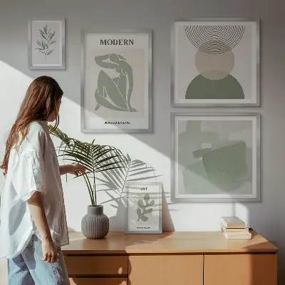 5 paveikslų rinkinys su rėmais modernaus stiliaus abstrakcija