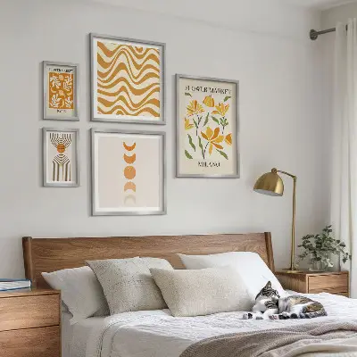 Stilingos gėlių dekoracijos 5 paveikslų rinkinys su rėmais