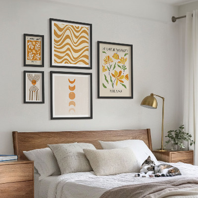 5 paveikslų rinkinys su rėmais Stilingos gėlių dekoracijos