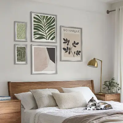 5 paveikslų rinkinys su rėmais šiuolaikiniai augalų motyvai