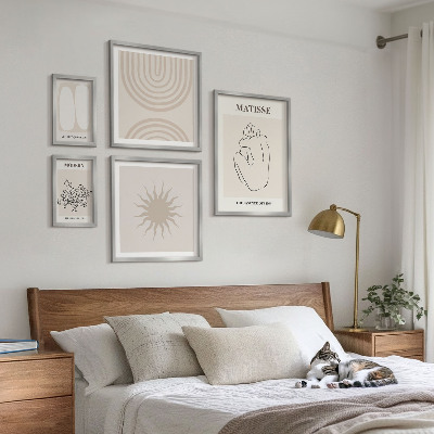 5 paveikslų rinkinys su rėmais Minimalistinės meno linijos