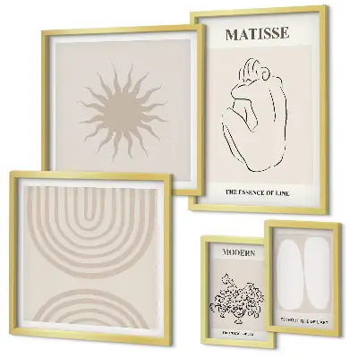 Minimalistinės meno linijos 5 paveikslų rinkinys su rėmais