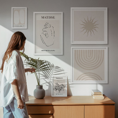 5 paveikslų rinkinys su rėmais Minimalistinės meno linijos