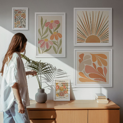 Sieninė paveikslų galerija Boho stiliaus geometrinės gėlės