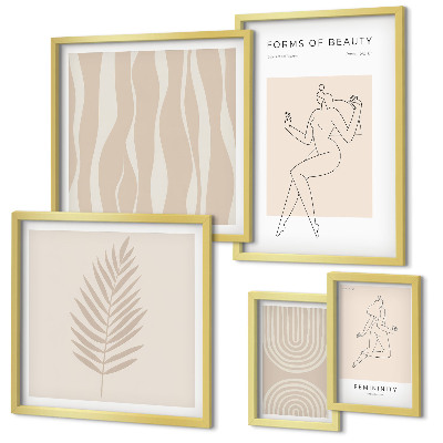 5 paveikslų rinkinys su rėmais Gražūs minimalistiniai motyvai