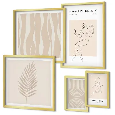 5 paveikslų rinkinys su rėmais minimalistiniai motyvai