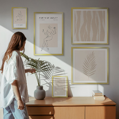 5 paveikslų rinkinys su rėmais Gražūs minimalistiniai motyvai