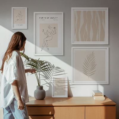 5 paveikslų rinkinys su rėmais Gražūs minimalistiniai motyvai