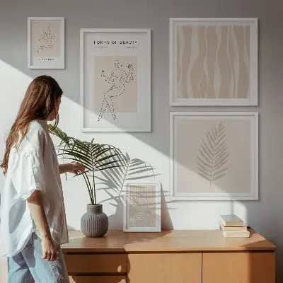 5 paveikslų rinkinys su rėmais minimalistiniai motyvai