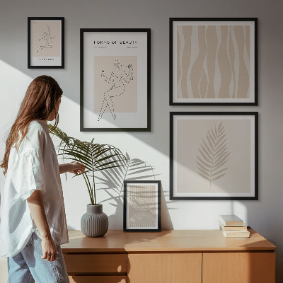 5 paveikslų rinkinys su rėmais Gražūs minimalistiniai motyvai
