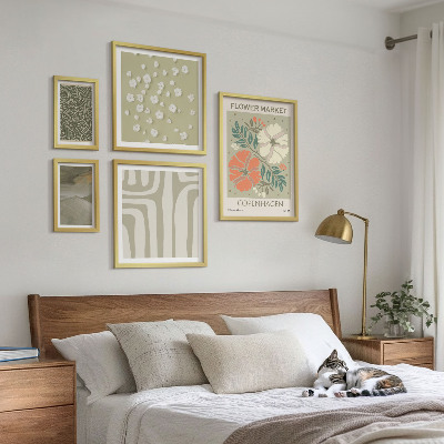 5 paveikslų rinkinys su rėmais Augalų motyvai boho raštai