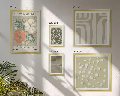 5 paveikslų rinkinys su rėmais augalų motyvai ir boho raštai