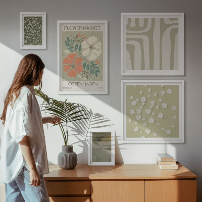 5 paveikslų rinkinys su rėmais Augalų motyvai boho raštai