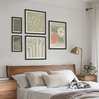5 paveikslų rinkinys su rėmais Augalų motyvai boho raštai