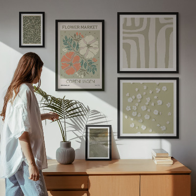 5 paveikslų rinkinys su rėmais Augalų motyvai boho raštai