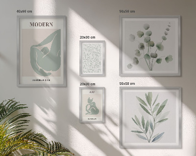 Paveikslų rinkinys miegamajam Stilinga augalų ir abstrakčių spalvų grafika