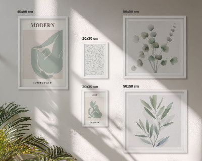 Paveikslų rinkinys miegamajam Stilinga augalų ir abstrakčių spalvų grafika
