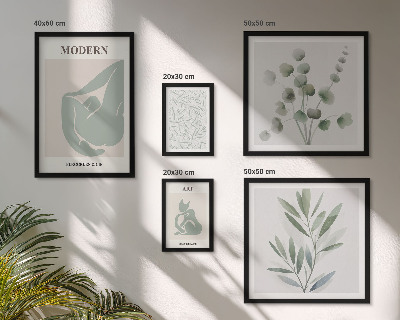 Paveikslų rinkinys miegamajam Stilinga augalų ir abstrakčių spalvų grafika