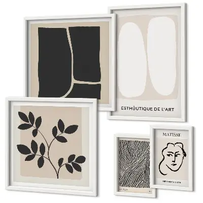 5 paveikslų rinkinys su rėmais stilingos minimalizmo linijų grafikos