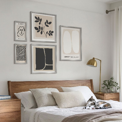5 paveikslų rinkinys su rėmais Stilingos grafikos minimalizmo linijos
