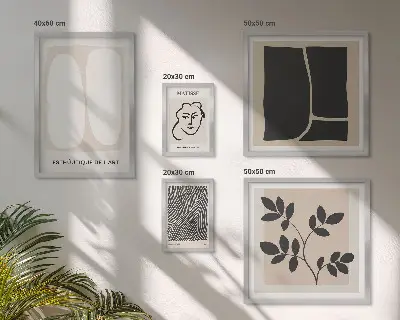 5 paveikslų rinkinys su rėmais stilingos minimalizmo linijų grafikos