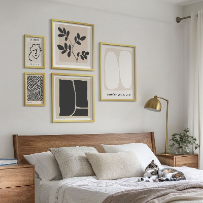 5 paveikslų rinkinys su rėmais Stilingos grafikos minimalizmo linijos