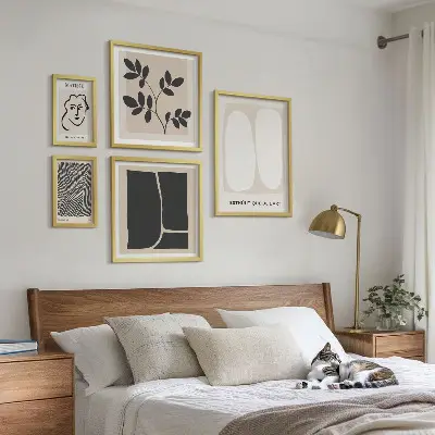 5 paveikslų rinkinys su rėmais stilingos minimalizmo linijų grafikos