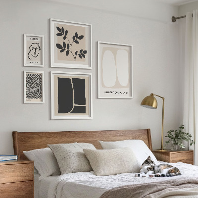 5 paveikslų rinkinys su rėmais Stilingos grafikos minimalizmo linijos